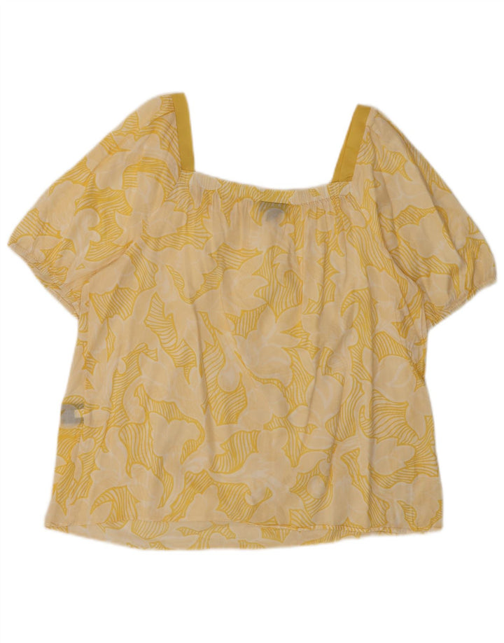 MOSSIMO Womens Crop Blouse Top UK 16 Large Yellow Floral Cotton