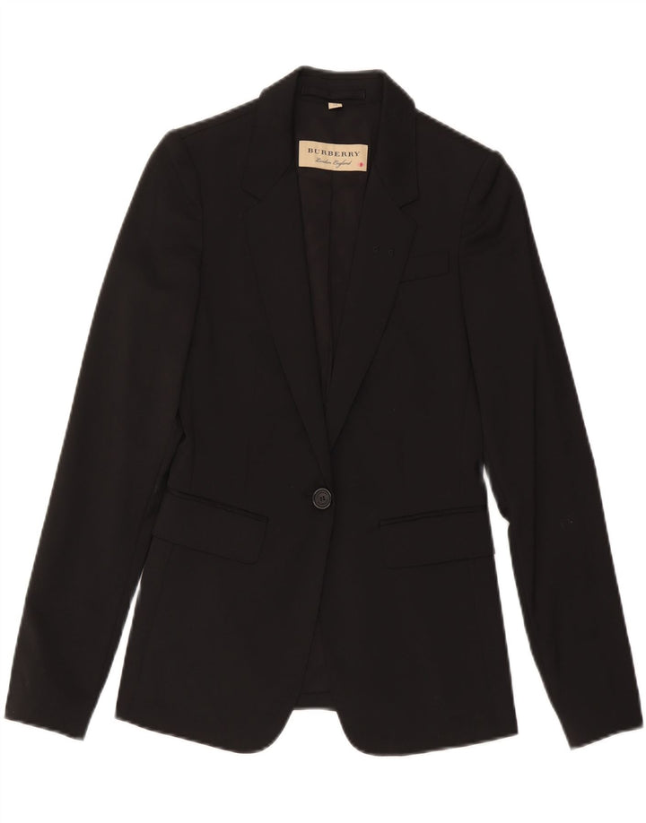 Burberry Womens 1 Button Blazer Jacket UK 4 XS Black Wool Classic