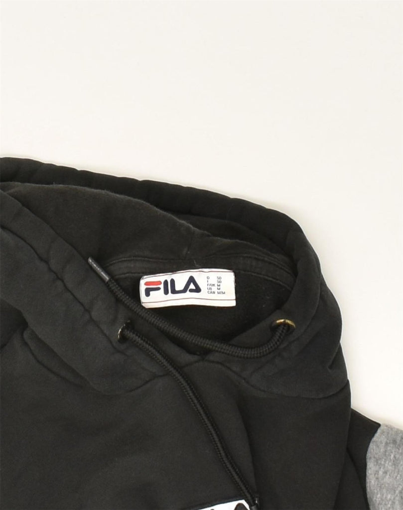 FILA Mens Hoodie Jumper IT 50 Medium Black Colourblock Cotton | Vintage Fila | Thrift | Second-Hand Fila | Used Clothing | Messina Hembry 