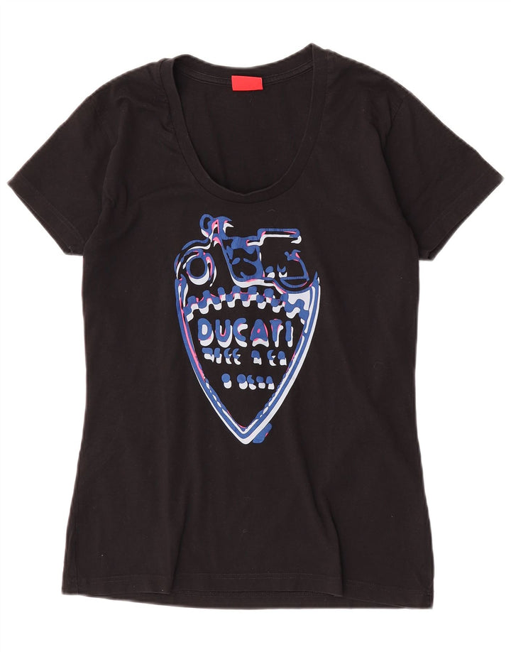 Ducati Womens Graphic T-Shirt Top UK 12 Medium Black Cotton