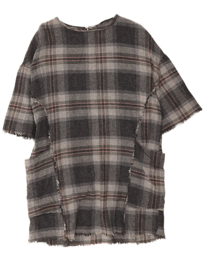 Zara Womens Tunic Dress UK 14 Medium Grey Check Viscose