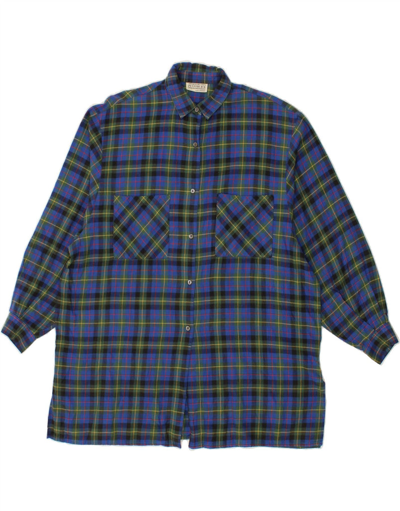 PENNY BLACK Womens Oversized Longline Flannel Shirt IT 42 Medium Blue Vintage Penny Black and Second-Hand Penny Black from Messina Hembry 