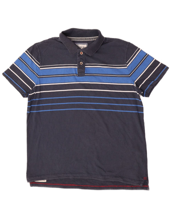 Fat Face Mens Rugby Polo Shirt XL Navy Blue Striped Cotton