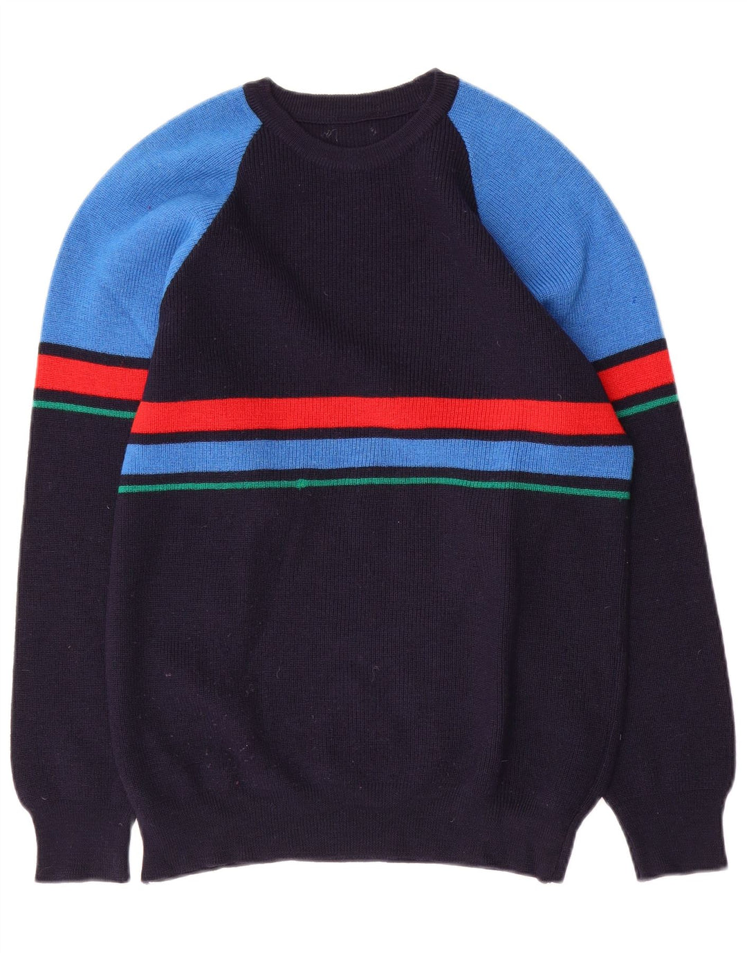 Vintage Mens Crew Neck Jumper Sweater Medium Navy Blue Colourblock