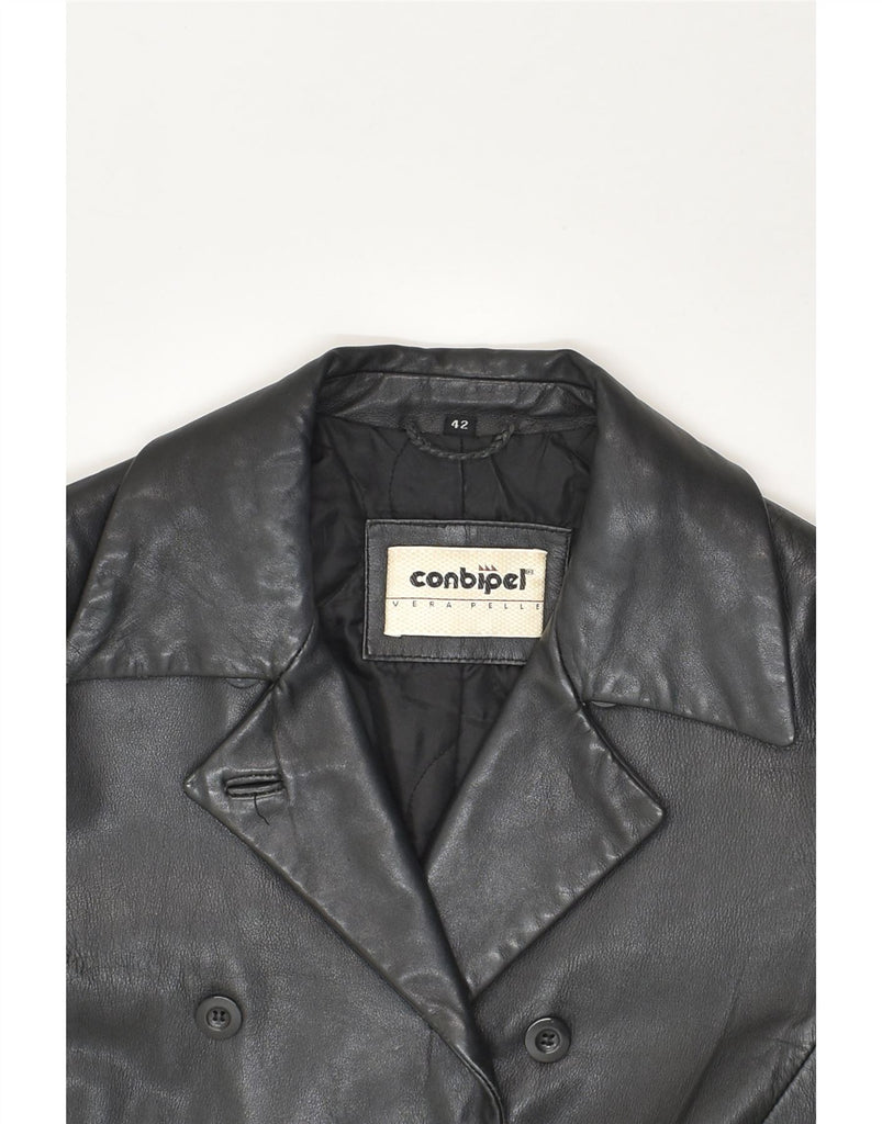 CONBIPEL Womens Leather Coat IT 42 Medium Black Leather | Vintage Conbipel | Thrift | Second-Hand Conbipel | Used Clothing | Messina Hembry 