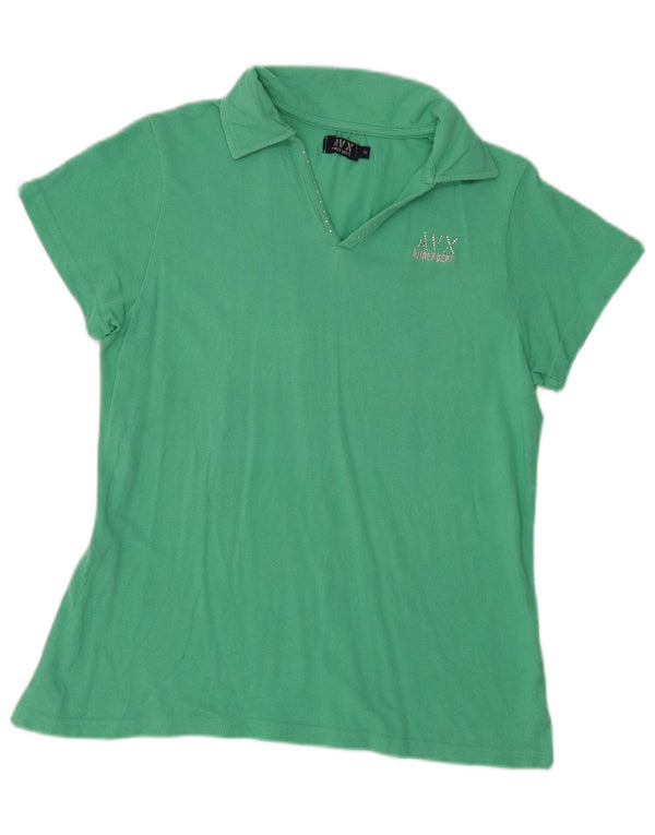 Avirex Womens Polo Shirt UK 12 Medium Green Cotton