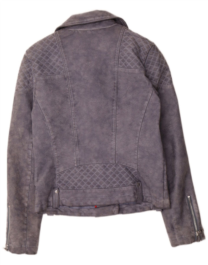 Tommy Hilfiger Womens Faux Leather Biker Jacket UK 10 Small Grey