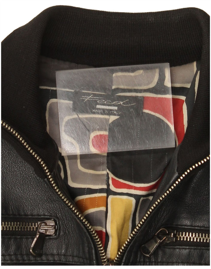 Vintage Womens Leather Bomber Jacket UK 10 Small Black