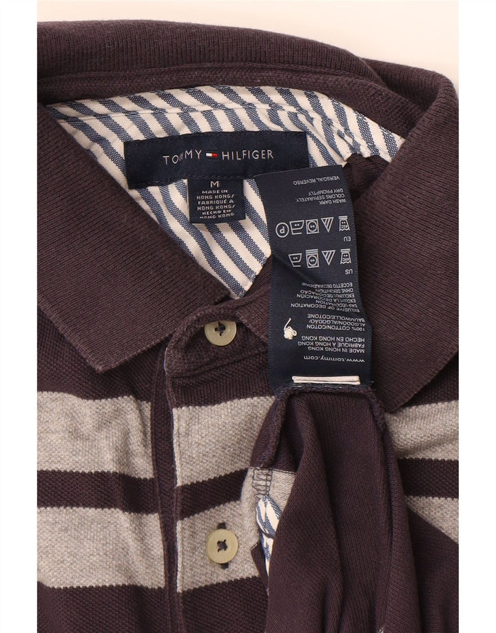 TOMMY HILFIGER Mens Polo Shirt Medium Navy Blue Striped Cotton