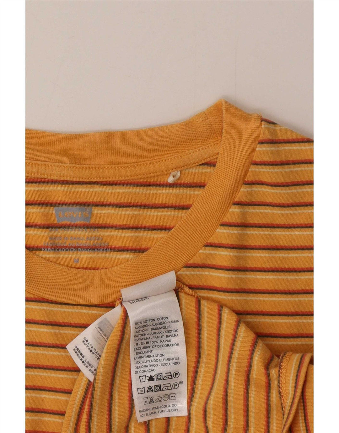 Levi's Womens T-Shirt Top UK 12 Medium Orange Striped Cotton