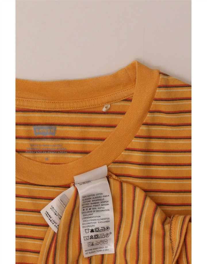 Levi's Womens T-Shirt Top UK 12 Medium Orange Striped Cotton