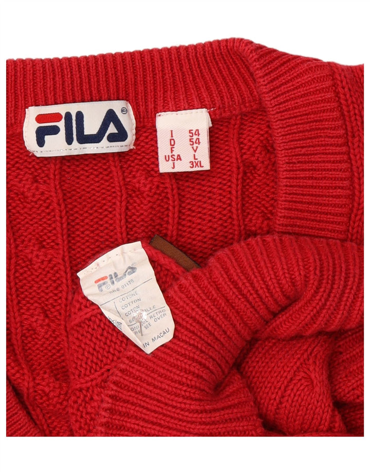 FILA Mens V-Neck Jumper Sweater IT 54 XL Red Cotton