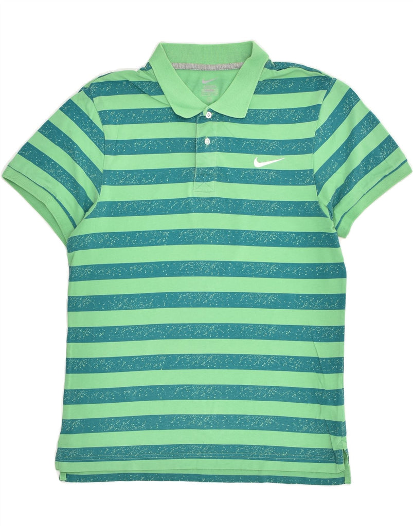 NIKE Mens Polo Shirt Small Green Striped Cotton | Vintage Nike | Thrift | Second-Hand Nike | Used Clothing | Messina Hembry 