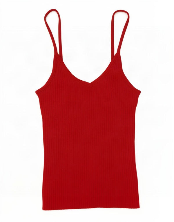 Benetton Womens Crop Cami Top UK 14 Large Red Wool