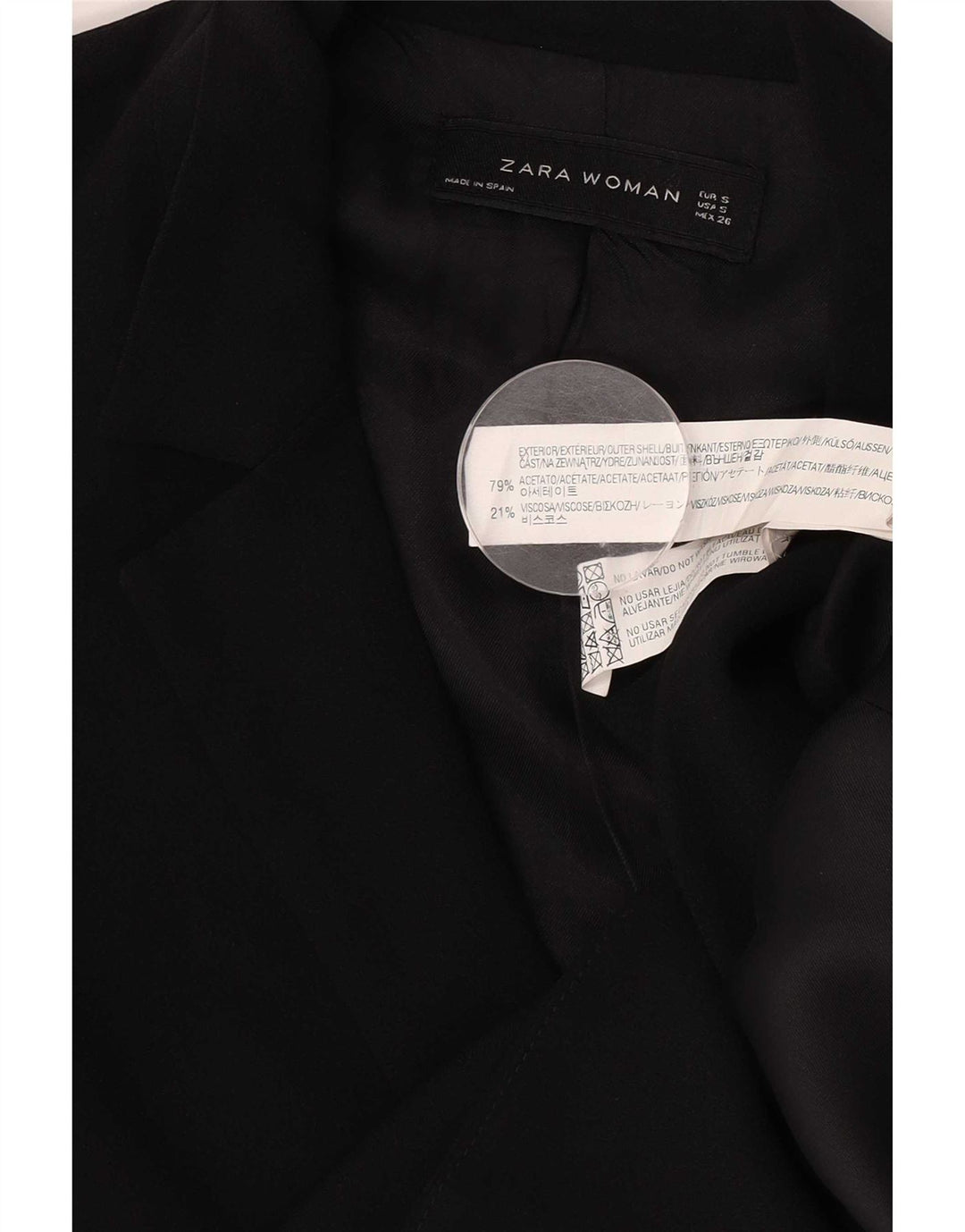 Zara Womens Double Breasted Blazer Jacket UK 10 Small Black Acetate