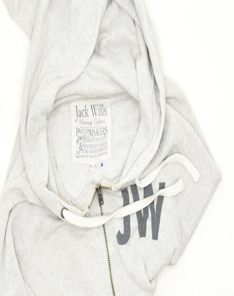 JACK WILLS Womens Graphic Zip Hoodie Sweater UK 12 Medium Grey Cotton | Vintage | Thrift | Second-Hand | Used Clothing | Messina Hembry 