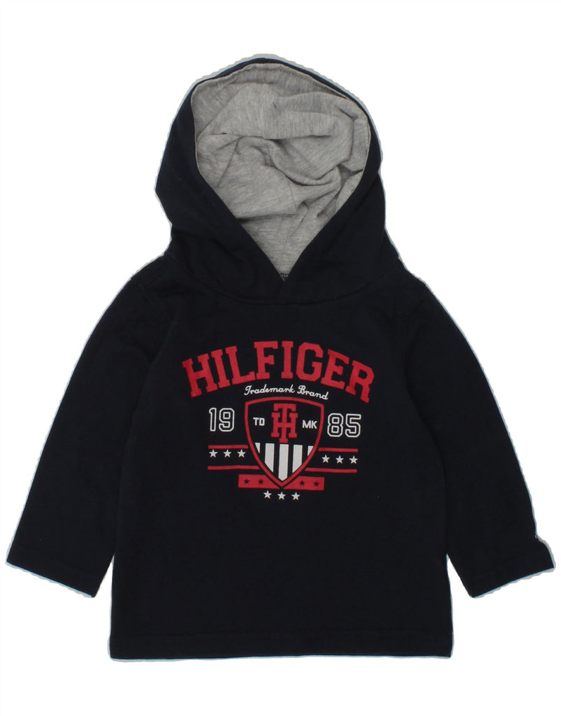 TOMMY HILFIGER Baby Boys Graphic Hoodie Jumper 9-12 Months Navy Blue | Vintage Tommy Hilfiger | Thrift | Second-Hand Tommy Hilfiger | Used Clothing | Messina Hembry 