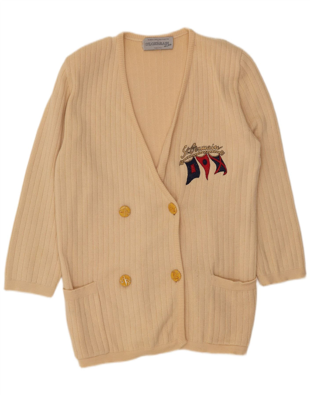 St. Germain Womens Graphic Longline Cardigan Sweater IT 48 XL Beige Wool