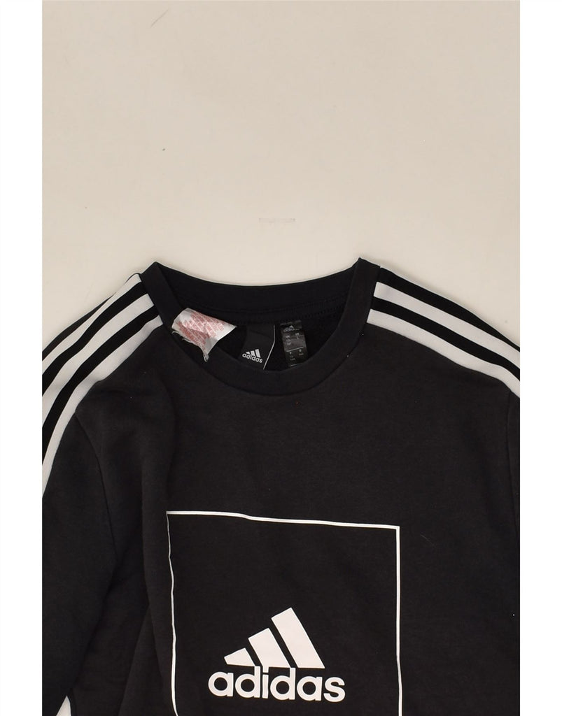 ADIDAS Boys Graphic Sweatshirt Jumper 13-14 Years Black Cotton | Vintage Adidas | Thrift | Second-Hand Adidas | Used Clothing | Messina Hembry 