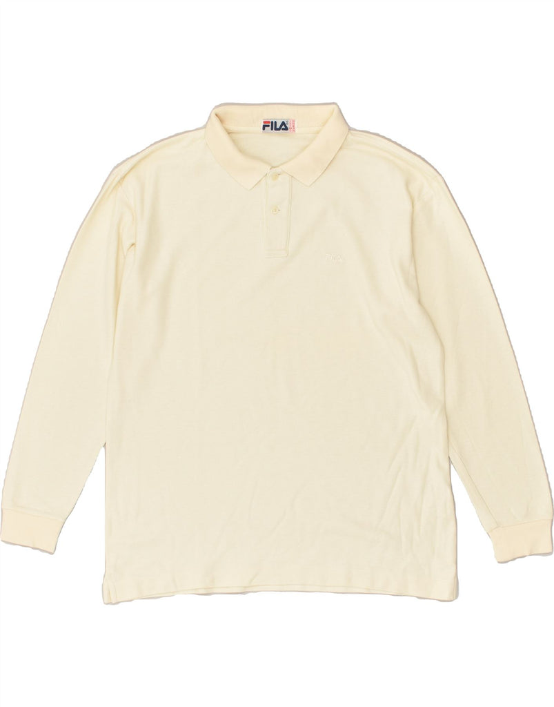 FILA Mens Long Sleeve Polo Shirt IT 50 Medium Beige Cotton | Vintage Fila | Thrift | Second-Hand Fila | Used Clothing | Messina Hembry 