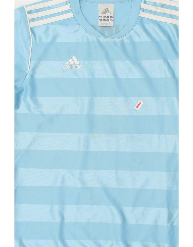 ADIDAS Boys Graphic T-Shirt Top 11-12 Years Blue Striped Polyester | Vintage Adidas | Thrift | Second-Hand Adidas | Used Clothing | Messina Hembry 