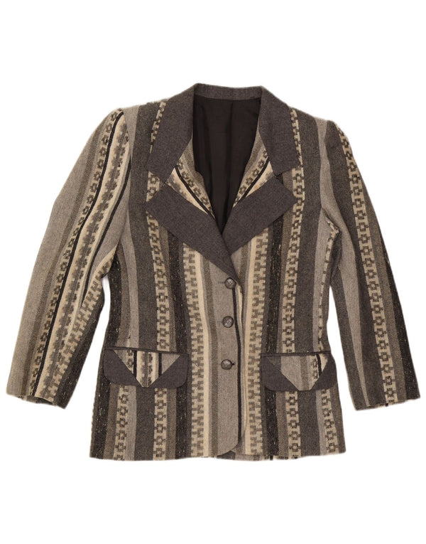 HEAVEN Womens 3 Button Blazer Jacket IT 46 Large Grey Geometric Wool
