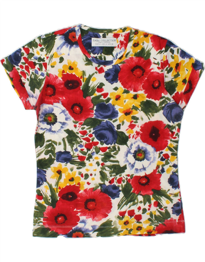 ZARA Womens T-Shirt Top UK 12 Medium Multicoloured Floral Cotton Vintage Zara and Second-Hand Zara from Messina Hembry 