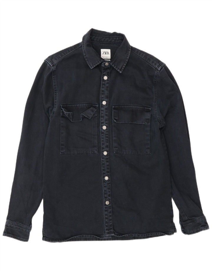 Zara Mens Relaxed Fit Denim Shirt Medium Navy Blue Cotton