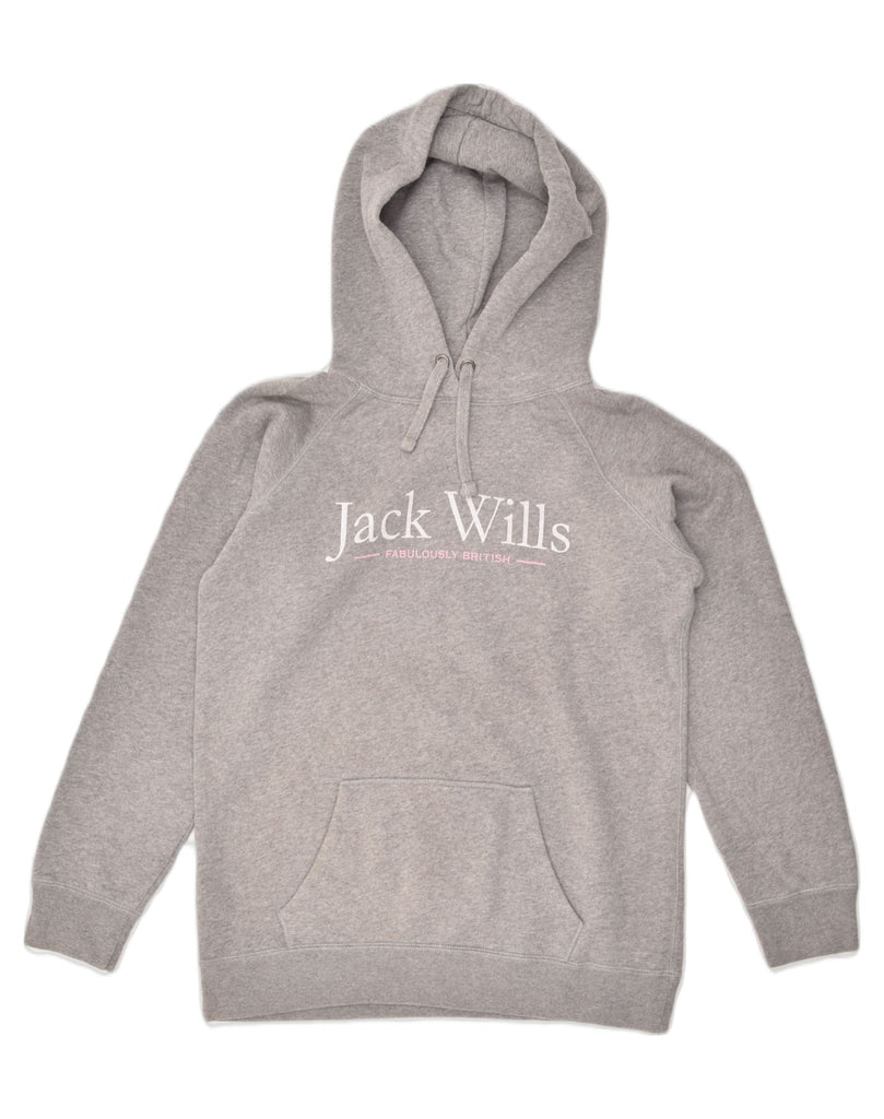 JACK WILLS Womens Loose Fit Graphic Hoodie Jumper UK 10 Small Grey Cotton | Vintage Jack Wills | Thrift | Second-Hand Jack Wills | Used Clothing | Messina Hembry 