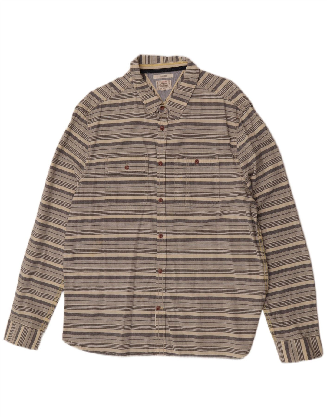 White Stuff Mens Slim Fit Shirt 2XL Beige Striped Cotton