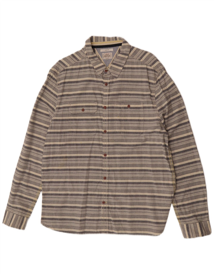White Stuff Mens Slim Fit Shirt 2XL Beige Striped Cotton