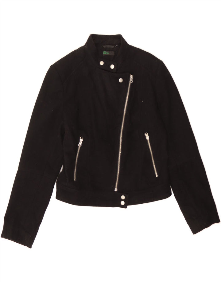 BENETTON Womens Crop Blazer Jacket UK 14 Medium  Black Wool Vintage Benetton and Second-Hand Benetton from Messina Hembry 