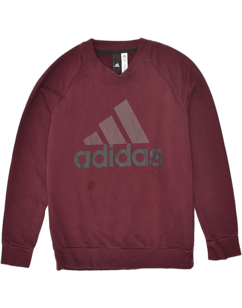 ADIDAS Womens Graphic Sweatshirt Jumper UK 12/14 Medium Maroon Cotton | Vintage Adidas | Thrift | Second-Hand Adidas | Used Clothing | Messina Hembry 