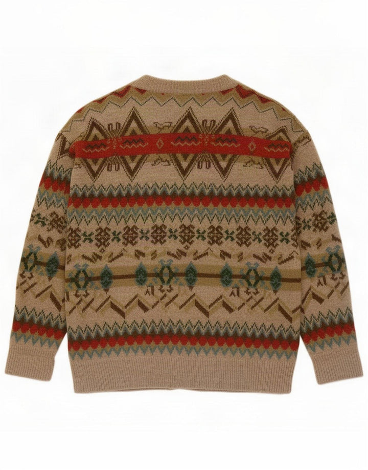 Quadro Mens Cardigan Sweater Medium Beige Geometric