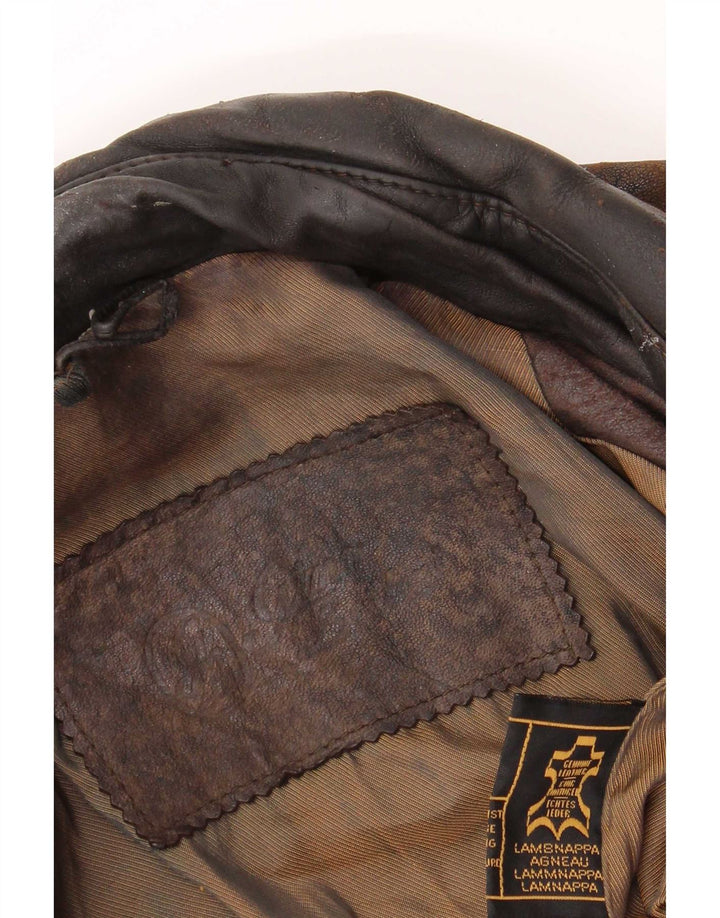 Gina Bacconi Mens Leather Bomber Jacket UK 36 Small Brown Patchwork Retro