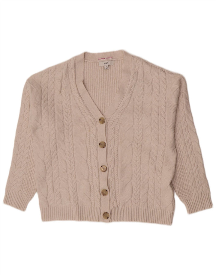 Marks & Spencer Womens Cardigan Sweater UK 14 Medium Beige Polyester