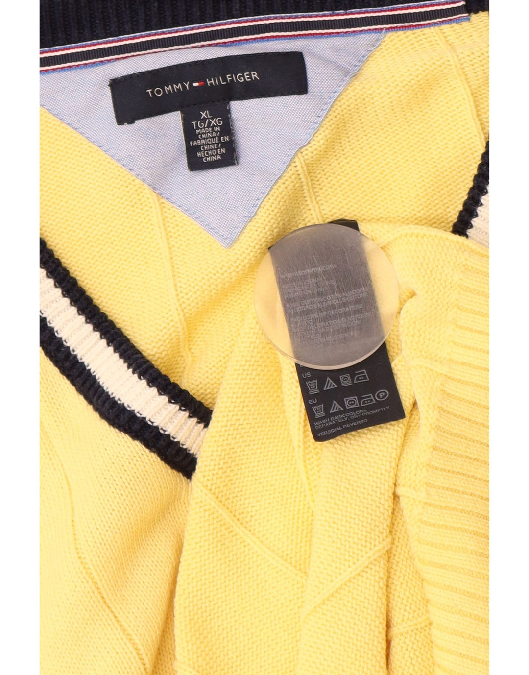 TOMMY HILFIGER Mens V-Neck Jumper Sweater XL Yellow Cotton