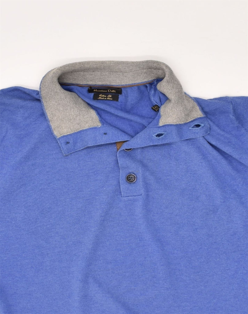 MASSIMO DUTTI Mens Button Neck Jumper Sweater XL Blue Cotton | Vintage Massimo Dutti | Thrift | Second-Hand Massimo Dutti | Used Clothing | Messina Hembry 