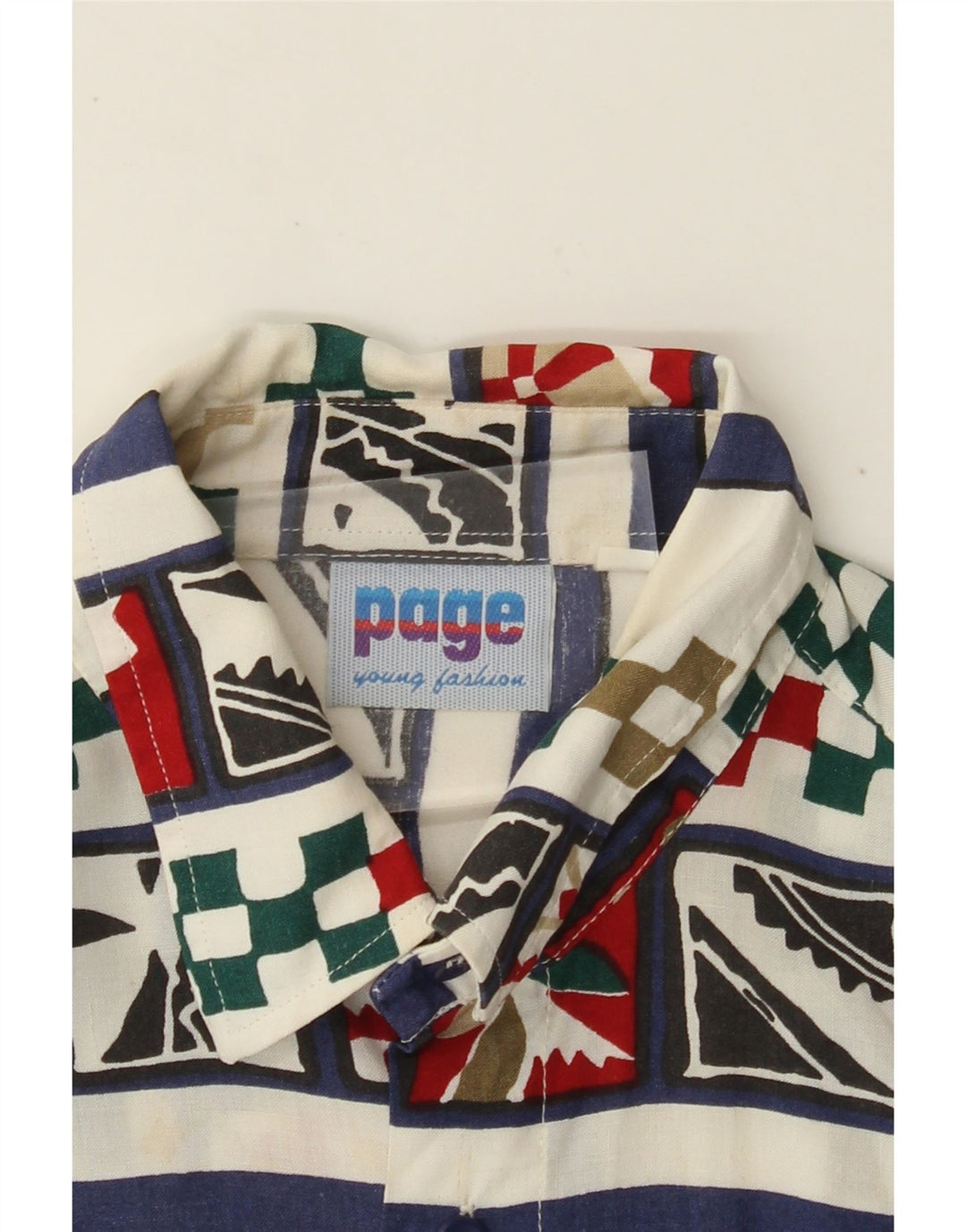 VINTAGE Mens Short Sleeve Shirt Small White Geometric