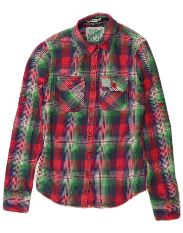 SUPERDRY Womens Flannel Shirt UK 6 XS Multicoloured Check Cotton
