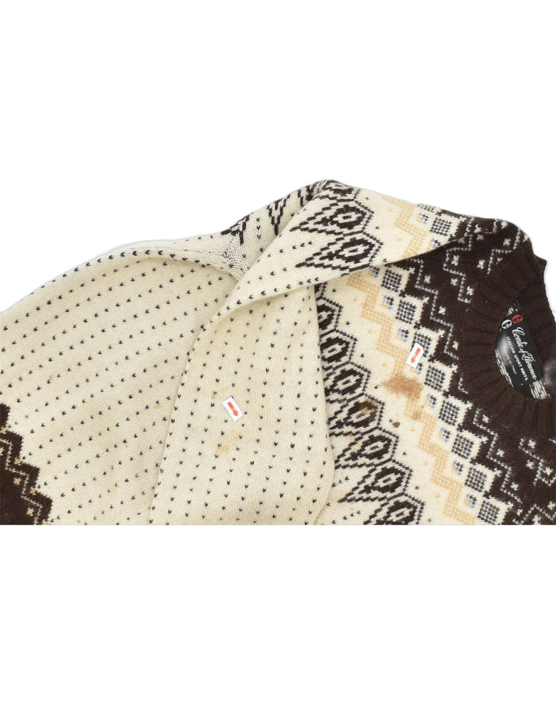 CONTE OF FLORENCE Mens Crew Neck Jumper Sweater Small Beige Fair Isle Wool | Vintage | Thrift | Second-Hand | Used Clothing | Messina Hembry 