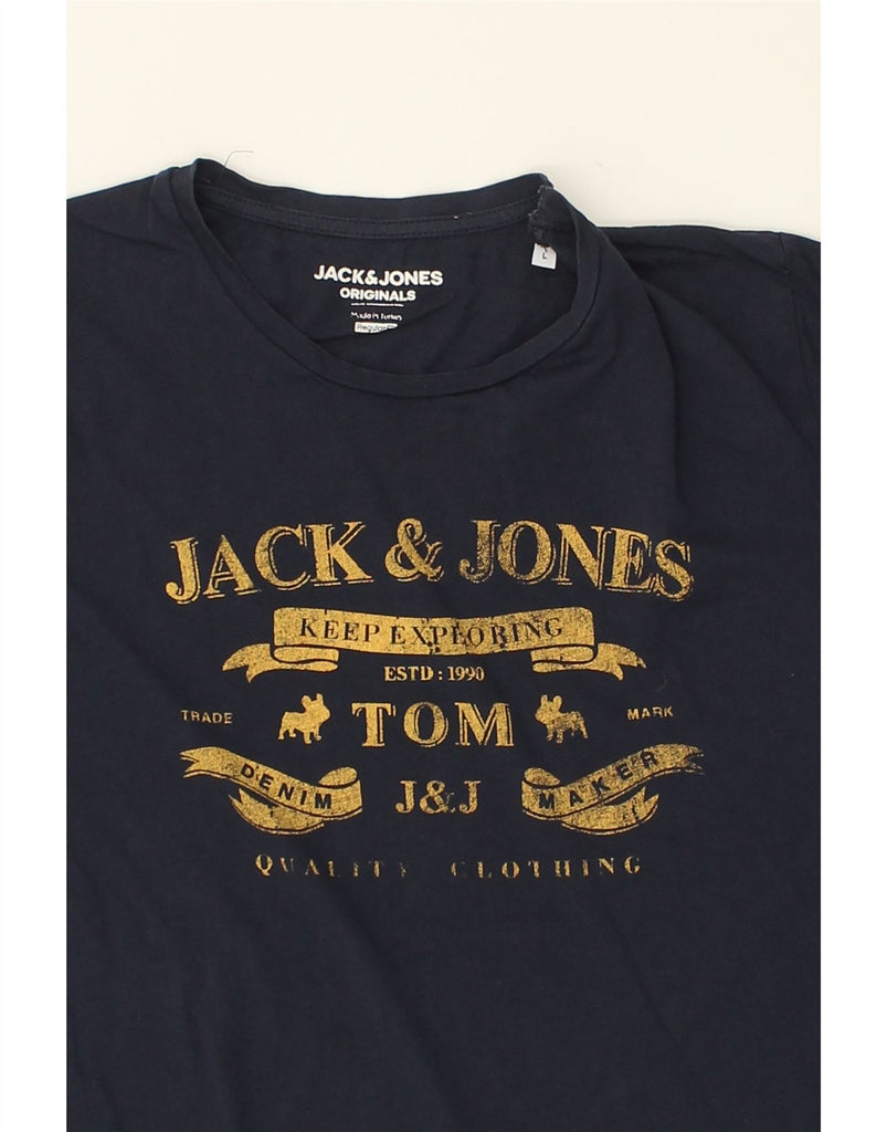 JACK & JONES Mens Regular Fit Graphic T-Shirt Top Large Navy Blue Cotton | Vintage Jack & Jones | Thrift | Second-Hand Jack & Jones | Used Clothing | Messina Hembry 