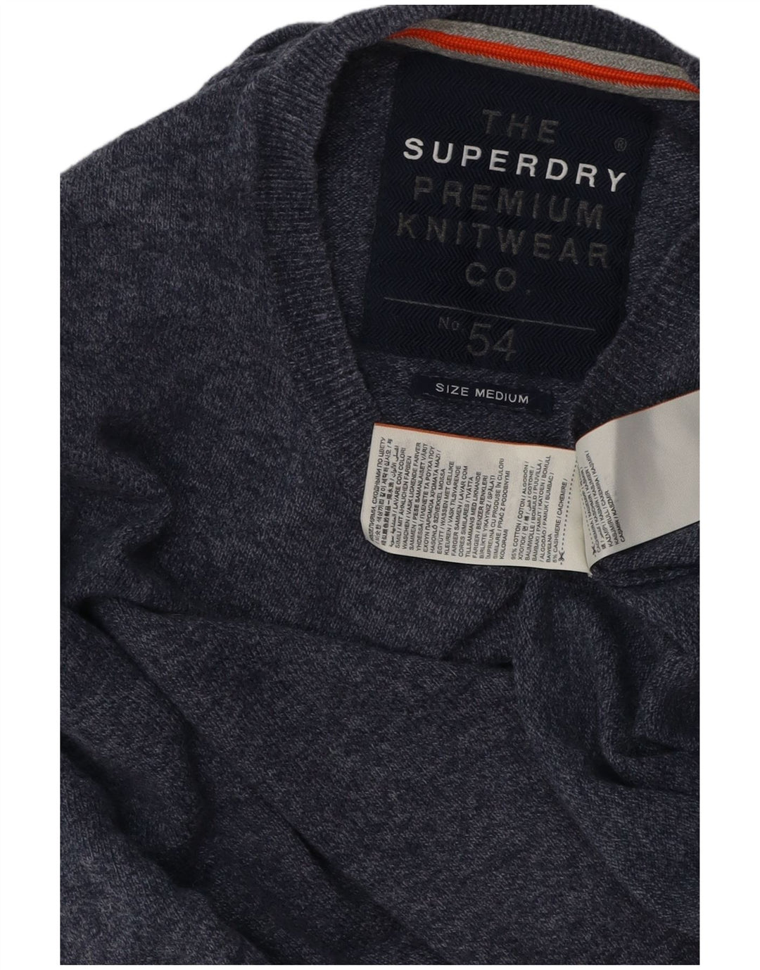 SUPERDRY Mens Crew Neck Jumper Sweater Medium Navy Blue Flecked Cotton