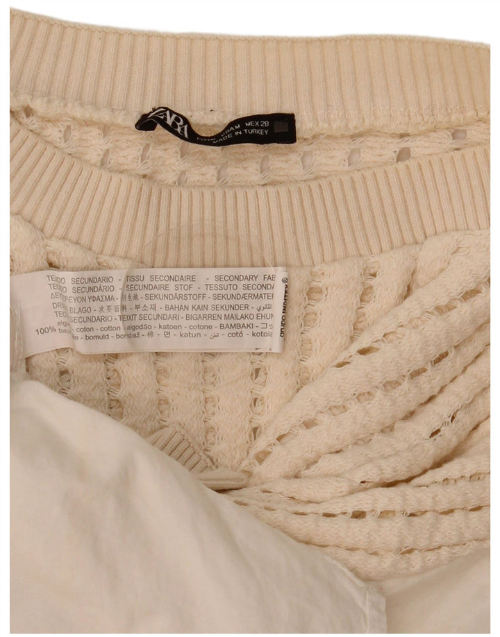 Zara Womens Crochet Blouse Top UK 14 Medium White Cotton