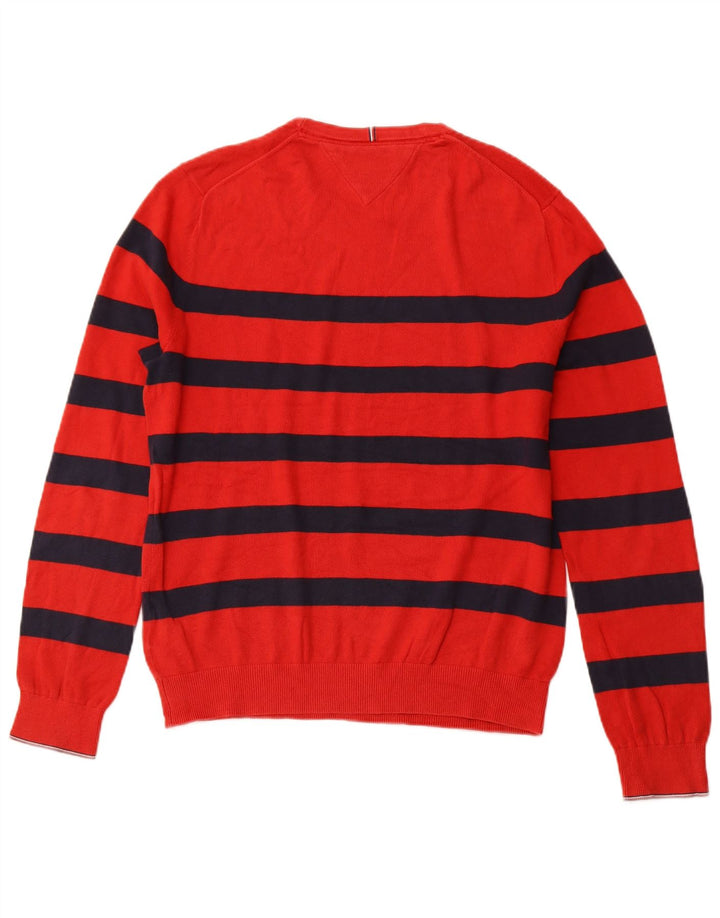 TOMMY HILFIGER Mens Crew Neck Jumper Sweater Medium Red Striped Cotton
