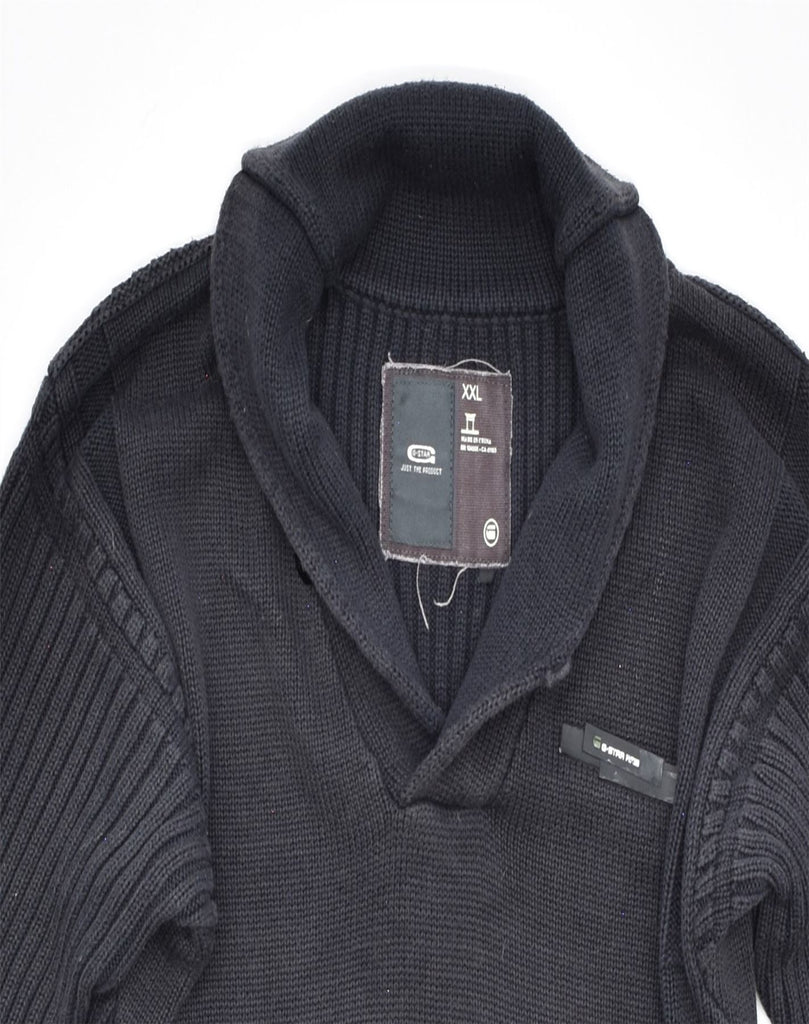 G-STAR Boys Shawl Neck Jumper Sweater 15-16 Years 2XL Navy Blue Cotton | Vintage | Thrift | Second-Hand | Used Clothing | Messina Hembry 