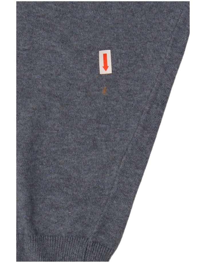 BARBOUR Mens V-Neck Jumper Sweater Large Navy Blue Cotton