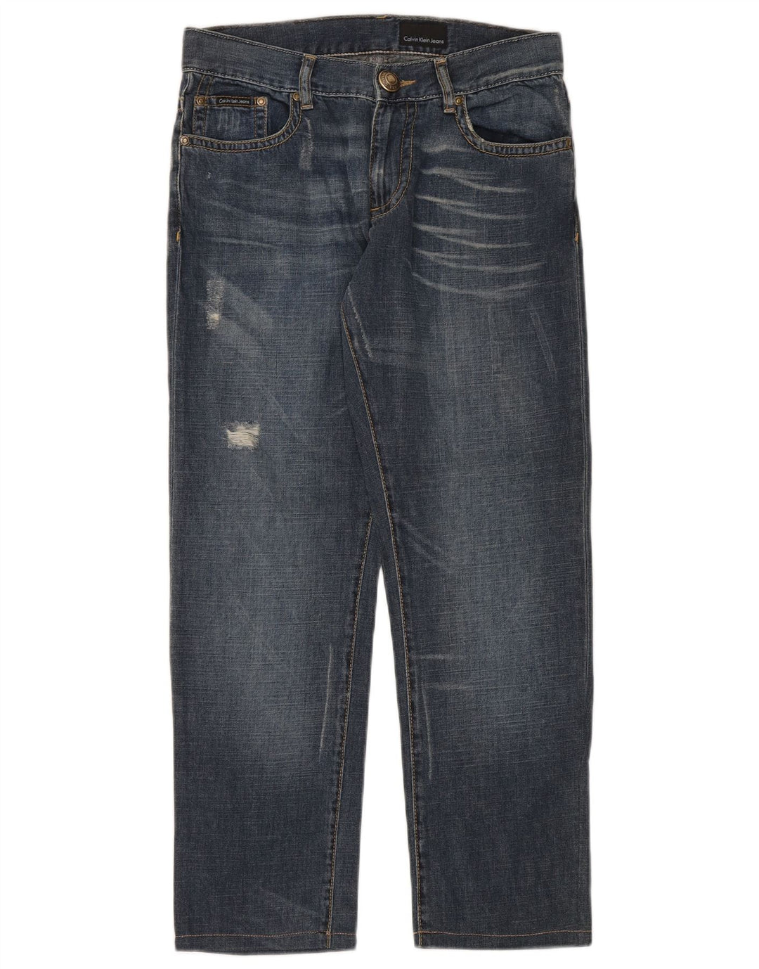 Calvin Klein Mens Distressed Straight Jeans W31 L28 Blue Cotton