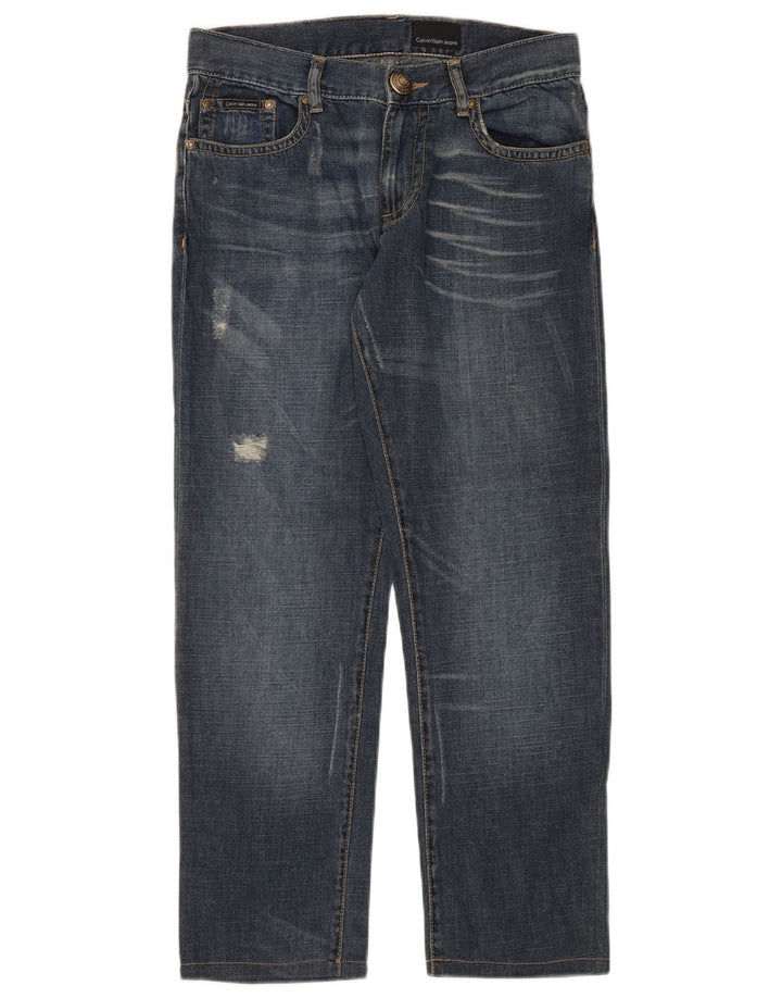 Calvin Klein Mens Distressed Straight Jeans W31 L28 Blue Cotton