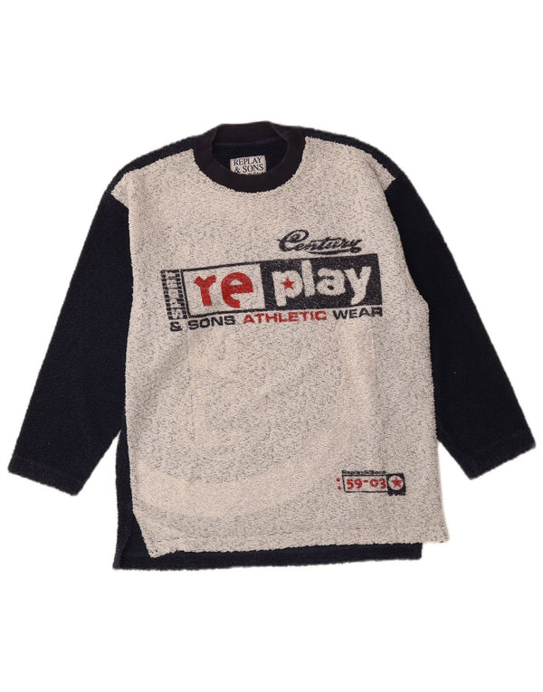 Replay and Sons Boys Sweatshirt Jumper 13-14 Years Navy Blue Colourblock